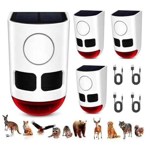 ChunHee Solar Motion Sensor Alarm Outdoor Dog Barking Alarm 4 Mode - color: White-4 PC