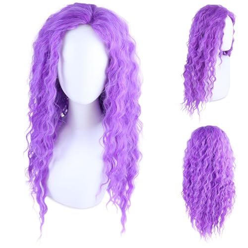 26 Inch Long Purple Wigs for Women Free Part Curly Wavy Wig Drag Queen Hair - color: Purple