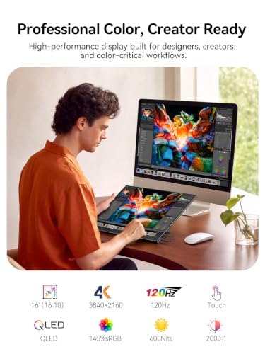 UPERFECT 4K 120Hz Portable Monitor Touchscreen, 16" 600Nits Gaming Monitor - size: 16"