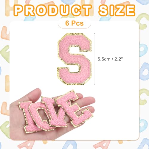 MECCANIXITY Chenille Letter Patches 2.2" Self Adhesive Alphabet S Stick on Embroidered Patch Sew on Letter Stickers Applique for Repairing Clothing Jeans Shoes Hats DIY(Pink, Pack of 6) - style: Letter-S