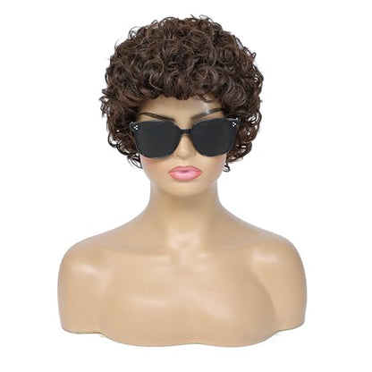 Adequate Mens Short Afro Curly Wig for Male，70s 80s Disco Guy Rocker wigs，Halloween Cosplay Fancy Wigs for Daily Party Costume (Brown) - color: Light Brown
