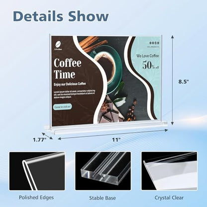 Comix Acrylic Sign Holder 11x8.5 Inches, 12 Pack Display Stand Flyer Holder | Clear Vertical Plastic Table Paper Stand, Double Sided Menu Flyer Stand for Cafe, Restaurants, Store, Office, Wedding - size: 6 Pack 11x8.5 inches