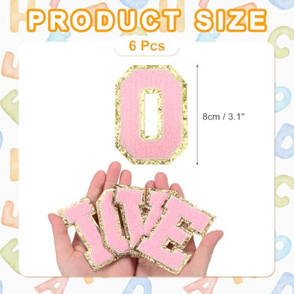 MECCANIXITY Chenille Letter Patches 3.1" Alphabet O Iron on Embroidered Patch Sew on Letter Stickers Applique for Repairing Clothing Jeans Shoes Hats DIY(Pink, Pack of 6) - style: Letter-O