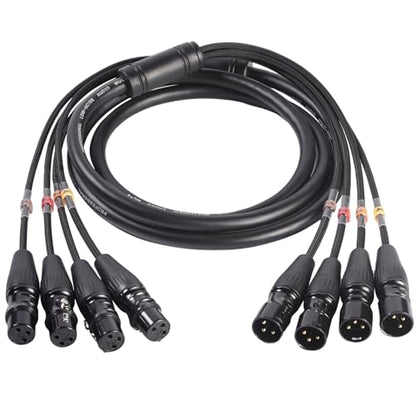 4-Channel XLR Snake Cable, 99.99% OFC Professional Snake Cables 6.6ft, Neutrik-Rean Gold Connectors, Nylon Braided Male to Female Microphone XLR Patch Cables Snake for Recording - size: 6.6ft