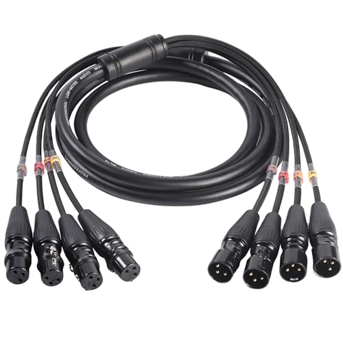 4-Channel XLR Snake Cable, 99.99% OFC Professional Snake Cables 6.6ft, Neutrik-Rean Gold Connectors, Nylon Braided Male to Female Microphone XLR Patch Cables Snake for Recording - size: 2meters