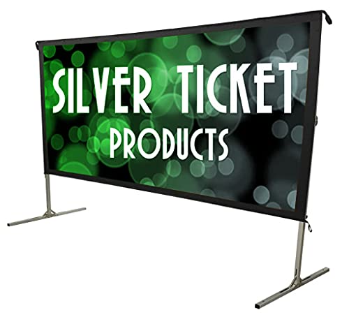 Silver Ticket Products STO Series Indoor/Outdoor 16:9 4K / 8K Ultra HD, HDR & HDTV Ready Movie Projector Screen Front Projection White w/Black Back, 125" Sliding Snap Frame with Stand STO-169125S - size: 16:9 125"