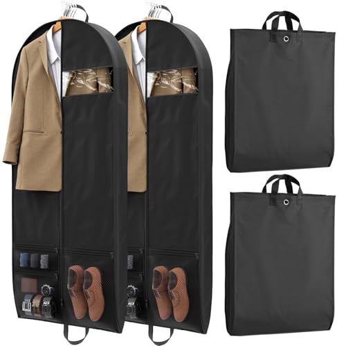 2 Pack Garment Bags for Travel Suit Bags, Dress Bags, Garment Bags for Hanging Clothes with Pockets Men's Suit Holder for Shirts, Coats, Dresses (Black, 2Pack 60") - size: 2Pack 60"-3 Mesh Pockets