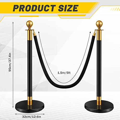 Ferraycle 4 Pcs Stanchions with Velvet Rope, Crowd Control,Black and Gold | 5 ft Velvet Rope, Stainless Steel Poles, Movie Theater Party Decor, Red Carpet Event, Casino, Fillable Weighted Base