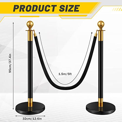 Ferraycle 8 Pcs 2026 Prom Stainless Steel Stanchion 5 ft Velvet Carpet Ropes and Pole Crowd Control Barriers Grand Opening Casino Movie Theme Party 360 Photo Booth Accessories (Black and Gold) - color: Black Gold