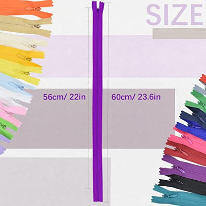 SHRJ 40Pcs Nylon Invisible Sewing Zippers, for DIY Handmade Garment Bags Home Textile Tailor Sewing Craft Sewer Crafter's Special 20 Color (55cm/21.6inch) - style: 55cm/21.6inch