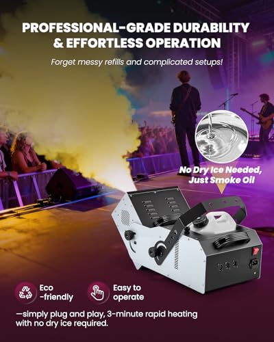 3000W Professional Fog Machine 180° Adjustable Nozzle, Haze＆Smoke Machine Vertical with Remote & Wired Control, 12 RGB LED Lights & 3L Tank for Parties, DJ, Stage, Clubs, Events
