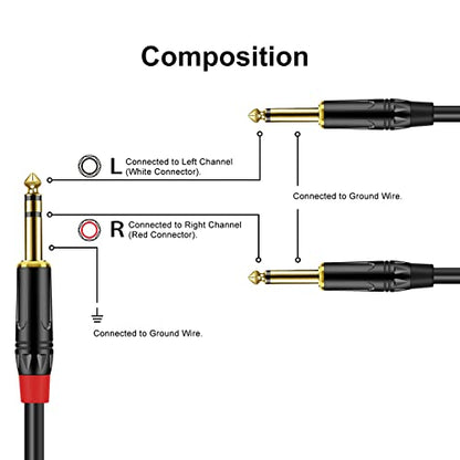 (20FT / 1PACK) 1/4 inch TRS Stereo Y Splitter Insert Cable, Gold Plated Audiowave Series 6.35mm TRS Male to Dual 6.35mm TS Male Mono Breakout Cable, Audio Cord - size: 20 FT