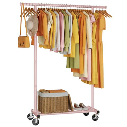 HYSEYY Clothes Rack, Clothing Rack for Hanging Clothes, Rolling Garment Rack Sturdy Coat Rack Portable Wardrobe Rack Metal Closet Rack for Bedroom Laundry Living Room, Pink - color: Pink