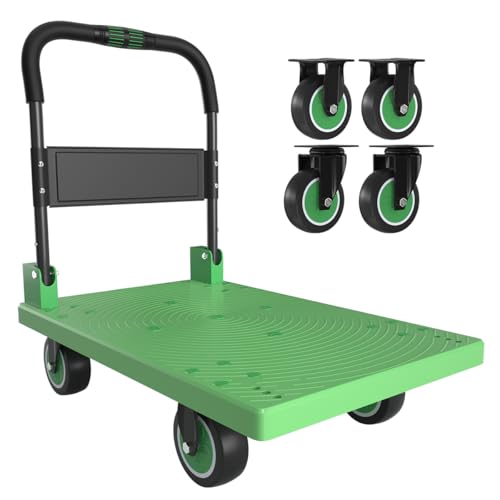 WUD Push Cart, Folding Mobile Platform Trolley,Thickened and Reinforced, 360° Swivel Wheels, 35.4 “L x 23.6 ”W, 1323 lb. Green Dolly cart with Wheels - color: Green, size: Large