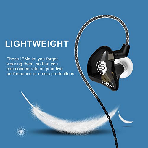 BASN Bsinger BC100 in Ear Monitor Headphones Universal Fit Noise Isolating IEM Earphones for Musicians Singers Studio Audiophiles (Black) - color: Black