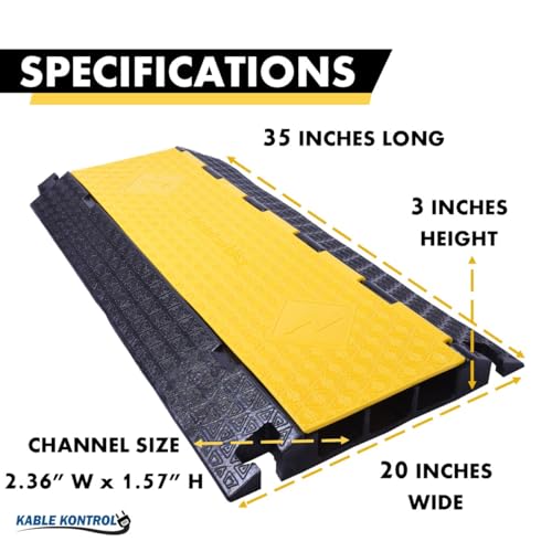 Kable Kontrol Atlas Cable Protector Wire Ramp - 3 Channel - 1 Pc - 35” Long Black & Yellow - 24000 Lbs Load Capacity - Rubber Speed Bump Wire Protector Cord Cover - CP9973 - size: 3 Channel - 1 Unit