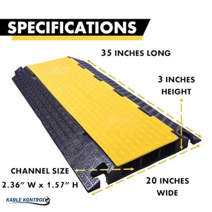 Kable Kontrol Atlas Cable Protector Wire Ramp - 3 Channel - 1 Pc - 35” Long Black & Yellow - 24000 Lbs Load Capacity - Rubber Speed Bump Wire Protector Cord Cover - CP9973 - size: 3 Channel - 1 Unit