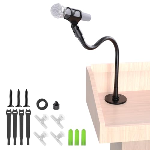 19-Inch Gooseneck Mic Stand, Podium Microphone Holder with Flange Mount | Fits Dynamic Mics, Flexible Adjustable Arm, Podium/Desk/Wall mount, for Podcast, Studio, Lecture, Gaming & Live Streaming - size: 19" Gooseneck + Flange Mount