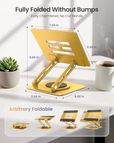 LOXP Adjustable Tablet Stand, 360 Rotating with Heavy-Duty Base - Gold | Perfect for Travel, Desk, Office, 4.7-16.9" Device, iPad Pro Air Mini, Kindle, Surface Tablet, Portable Monitors - color: Gold