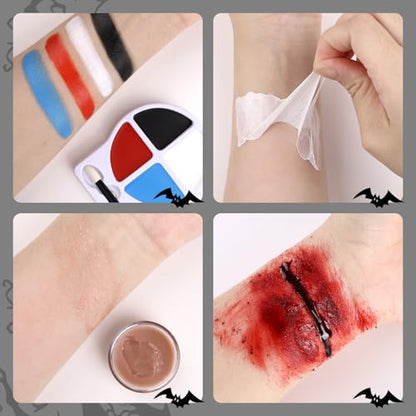 BOBISUKA Halloween Zombie Makeup Kit with 4 Colors Face Body Paint & Applicator, Fake Blood, Liquid Latex and Scar Wax SFX Makeup Set for Vampires Wounds Clown Cosplay Special Effects Makeup - color: Zombie Makeup