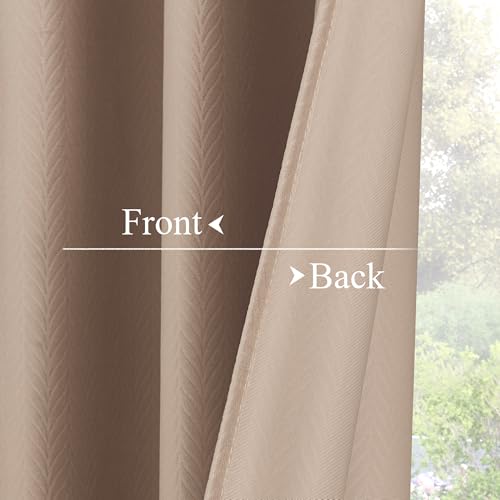 RYB HOME Velvet Curtains 84 inches Long, Blush Pink Back Tab & Rod Pocket Leaves Printed Curtain & Drapes for Living Room Bedroom, W52 x L84 inches, Champagne, 2 Panels - color: *Champagne, size: 52"W x 84"L (Pack of 2)