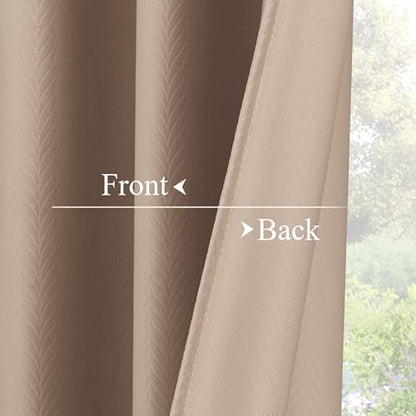 RYB HOME Velvet Curtains 84 inches Long, Blush Pink Back Tab & Rod Pocket Leaves Printed Curtain & Drapes for Living Room Bedroom, W52 x L84 inches, Champagne, 2 Panels - color: *Champagne, size: 52"W x 84"L (Pack of 2)