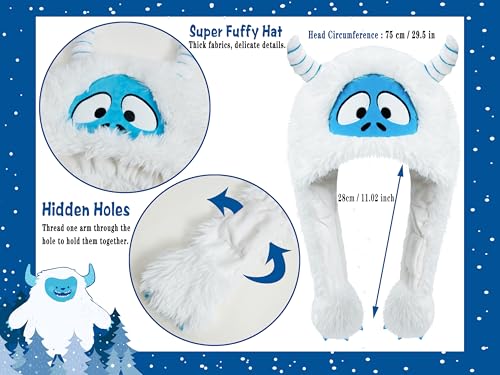 dressfan Plush Animal Hat with Ear Flaps,Novelty Christmas & Birthday Gifts for Adults & Children,One Size Fits All - color: White