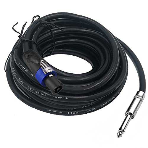 2 Pack 15ft Speakon to 1/4 Inch Male Speaker Cable, 15 feet 6.35mm Stereo Audio Connection Cord, 12 Gauge AWG Wires - size: 15FT/2PACK