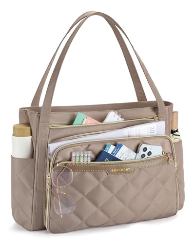 BAGSMART Teacher Tote Bag for Women 15.6in Quilted with Insulated Pocket & Nurse Bag Features (Brown) - color: Brown