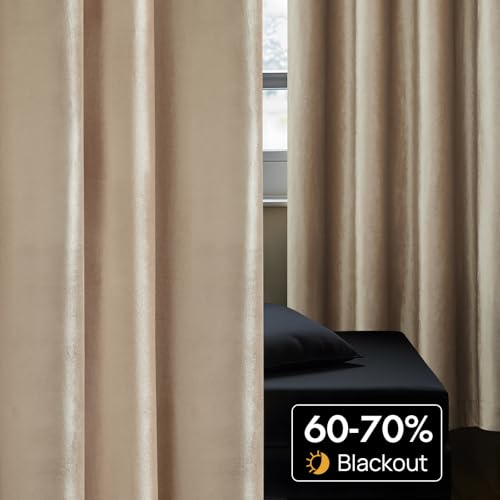BULBUL Velvet Champagne Grommet Blackout Curtains 72 inch for Living Room - color: Beige/Champagne, size: 52"W x 72"L (Pack of 2)