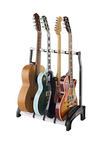 K&M Konig & Meyer 17534.016.00 Guardian 3+1 Guitar Stand | Holds 4 - One Acoustic/Three Electric Guitars Rack-Style | Protective Supports | Space Saver | Adult/Youth Musicians | Black / Translucent f - color: 4 Guitars/ Black Translucent