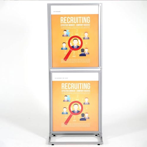 M&T Displays Metal Eco Info Board, Silver 18x24 Inches Slide-In Poster Sign Holder 2 Tier Double Sided Floor Standing Pedestal Advertising Display with Backing and Anti-Glare Lens - color: Silver, size: 18x24 - 2-tier