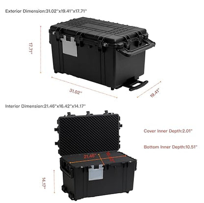 MEIJIA Rolling Waterproof Hard Protective Case, Hard Camera Case with Retractable Pull Handle and Wheels,Customizable Fit Foam Inserted,Black,31.02X19.41X17.71inches - size: 31.02X19.41X17.71inches