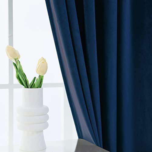PLEASANT BOULEVARD Dark Blue Velvet Curtains 84 inch Long Heavyweight Blackout Curtains Rod Pocket Thermal Insulated Darkening Window Drapes for Bedroom Living Room, W52 x L84, 2 Panels - color: Dark Blue, size: 52"W x 84"L (Pack of 2)