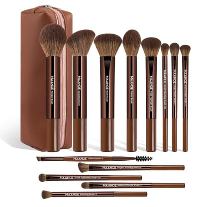MAANGE 13 PCS Makeup Brushes Professional Make Up Brushes Premium Synthetic Powder Concealers Brushes Travel Makeup Brush Set with Case (Brown) - color: Brown