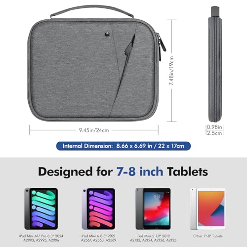 MoKo 7-8 Inch Tablet Sleeve Carrying Case Padded Protective Bag with Handle | Tablet Carrying Case Fits iPad Mini A17 Pro/6th 8.3-inch and iPad Mini 5/4/3/2th 7.9-inch, Light Gray - color: Light Gray, size: 7-8 Inch