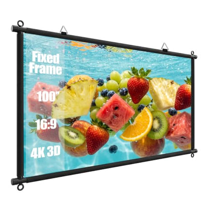 100 inch Fixed Frame Projector Screen, Outdoor Indoor Movie Projector Screen, Wrinkle-Free Large Hanging Projection Screen for Room Wall, Theater, Camping, Backyard, 4K HD 16:9