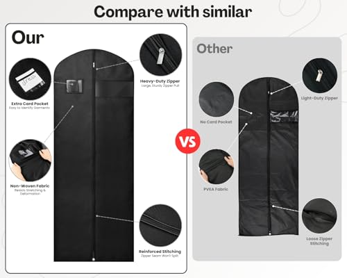 DS. DISTINCTIVE STYLE 2Pcs Dress Bags for Gowns, 60x24 In Long Dress Garment Bag with Clear Window, Garment Bag for Long Dress, Women's Coats, Formal Gowns, Evening Dresses (Black)
