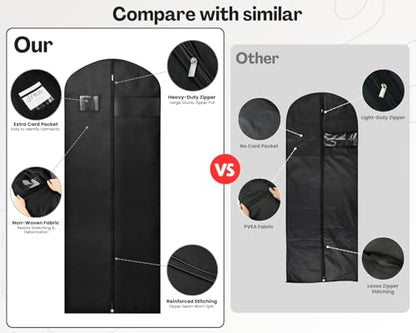 DS. DISTINCTIVE STYLE 2Pcs Dress Bags for Gowns, 60x24 In Long Dress Garment Bag with Clear Window, Garment Bag for Long Dress, Women's Coats, Formal Gowns, Evening Dresses (Black)