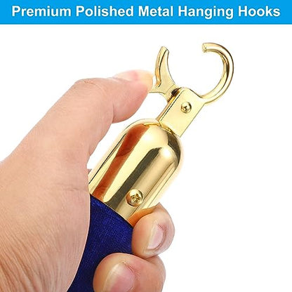 PATIKIL 5 Feet Blue Velvet Stanchion Rope, Crowd Control Barrier Rope with Snap Hooks for Posts Stand Queue Divider of Hotel Theater, Golden - color: Blue, size: 5 Feet