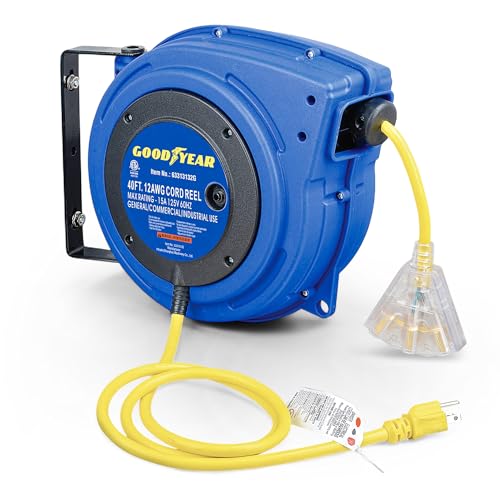 Goodyear Extension Cord Reels (12AWG x 40 FT (SJTOW Cable) w/LED Light-Up Tap)