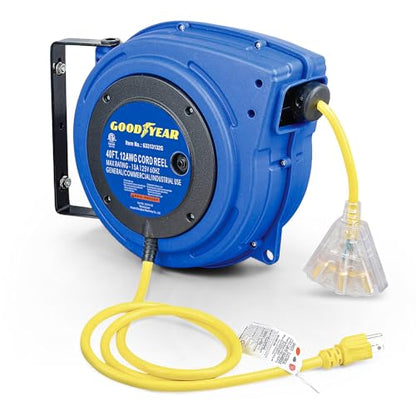 Goodyear Extension Cord Reels (12AWG x 40 FT (SJTOW Cable) w/LED Light-Up Tap)