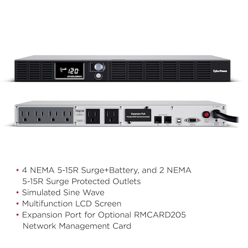CyberPower OR1500LCDRM1U Smart App LCD UPS Battery Backup | Surge Protector, 1500VA/900W, 6 Outlets, AVR, 1U Rackmount
