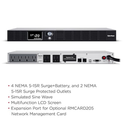 CyberPower OR1500LCDRM1U Smart App LCD UPS Battery Backup | Surge Protector, 1500VA/900W, 6 Outlets, AVR, 1U Rackmount