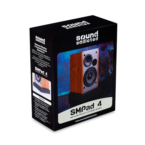 Sound Addicted - Studio Monitor Isolation Pads for 3-4.5 inches Small Speakers, Pair of 2 High Density Dampening Acoustic Stands Foam which Fits Most Bookshelf’s and Desktops | SMPad 4 - size: for 3''-4.5'' Speakers