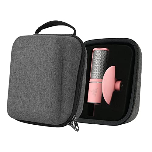 GEEKRIA for Creators Microphone Case Compatible with Razer Seiren X, Seiren Emote Hard Shell Mic Carrying Case, Travel Protective Bag with Cable Storage (Grey)