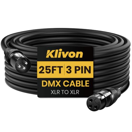 DMX Cable 25ft, Klivon 3-Pin DMX Signal Cables Wire for DMX512 Light | Flexible XLR Male to Female for Stage Lights & Lighting Controllers, 1 Pack - size: 3 Pin 25 FT 1 Pack