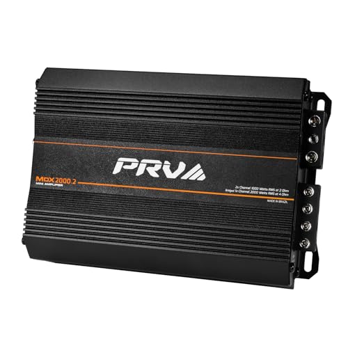 PRV Audio MDX2000.2 2 Ohm Mini 2 Channel Car Audio Amplifier 2X 1000 Watts RMS at 2 Ohm - Bridged 1CH 2000 Watt at 4 Ohm for Powersports, Motorcycles, ATV, for High Power Stereo Speaker Systems