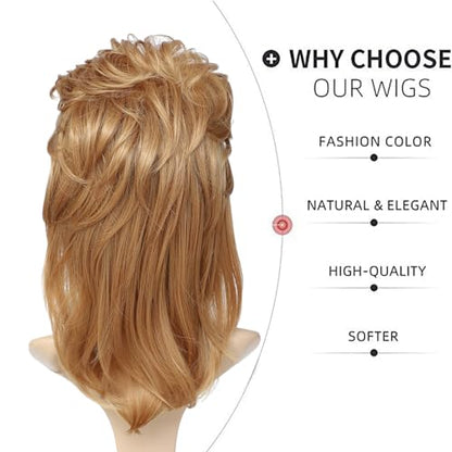Airhostess Mullet Wig for Women 80s 90s Retro Style Shaggy Layered Wig for Costume Party, Halloween, Daily Use (Strawberry Blonde) - color: 2057-Strawberry Blonde