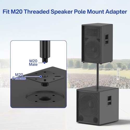 Aiweiwa Metal Speaker Mount Adapter with M20 Threading for DJ/PA Speakers Pole Adapter - 4.13"x4.13" Speaker Stand Top Hat with Screws for Easy to Install Speakers Stand Top Bracket, 1 Pack